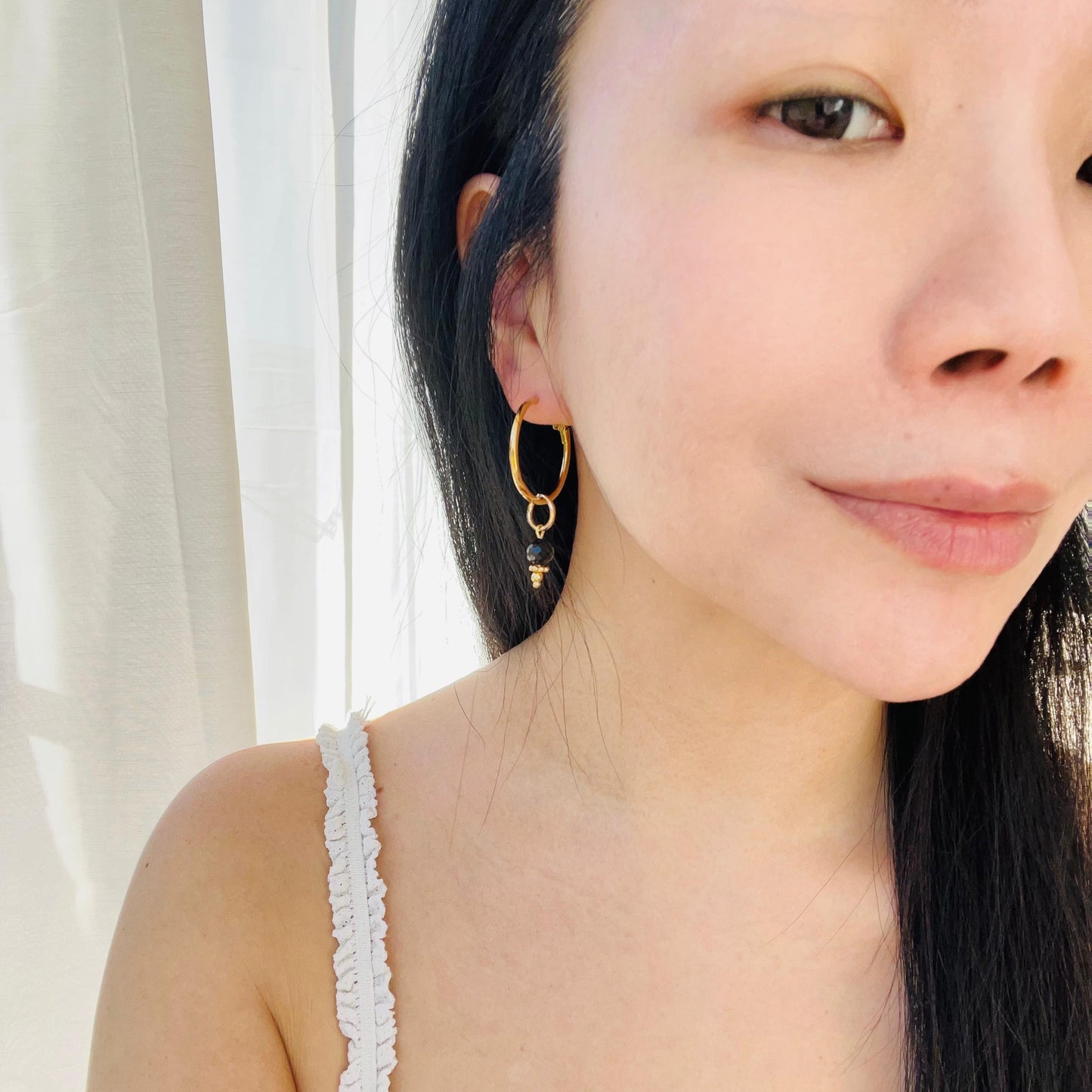 Black Spinel Hoop Earrings