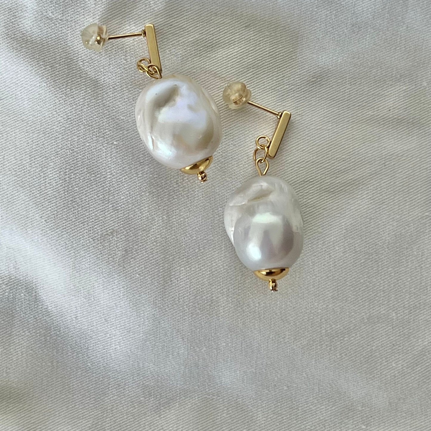 Puffy Baroque Pearl Earrings GHW