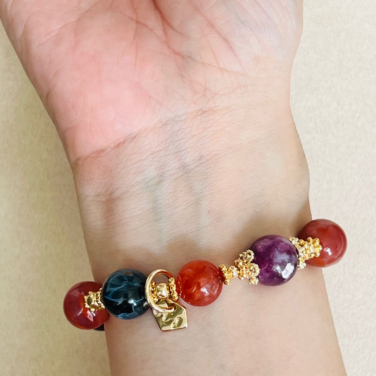 Purple Mica, Blue Pietersite, Red Hematoid & South Red Agate Bracelet