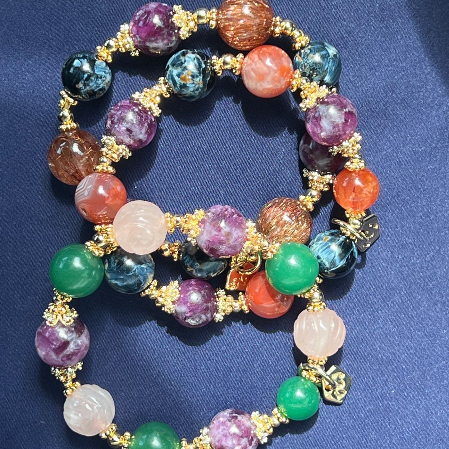 Purple Mica, Green Aventurine & Rose Quartz Bracelet