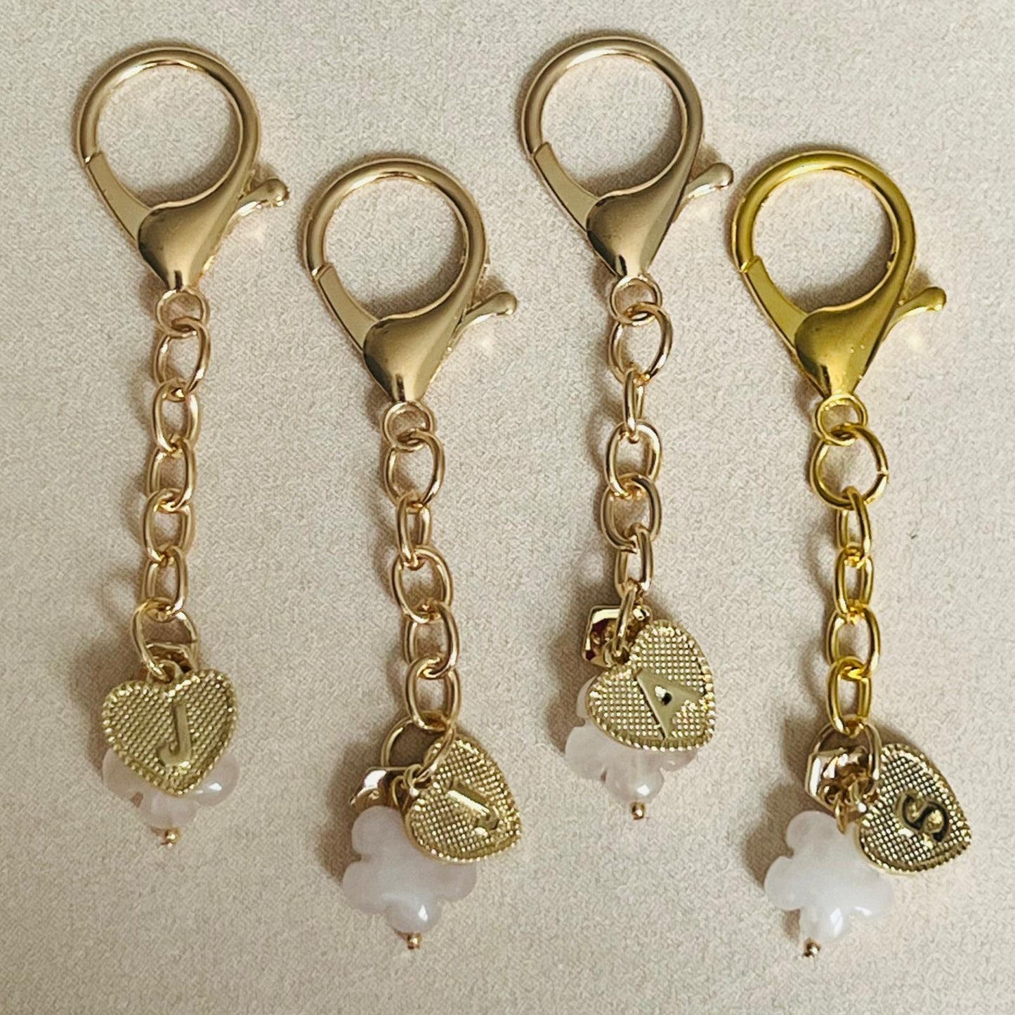 Rose Quartz Flower & Heart Letter Bag Charm/ Key Ring