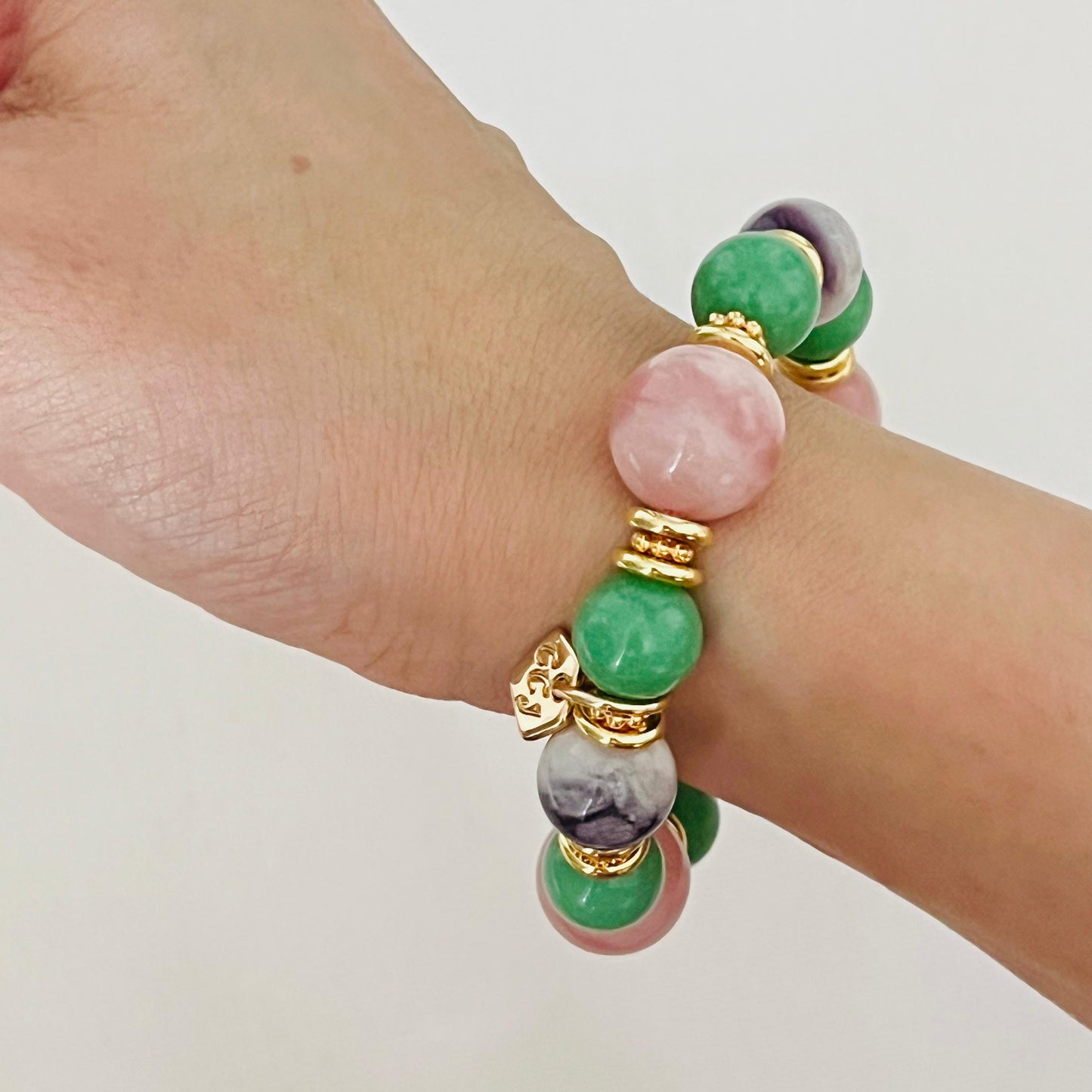 Chevron Amethyst, Madagascar Rose Quartz & Variscite Juicy Bracelet