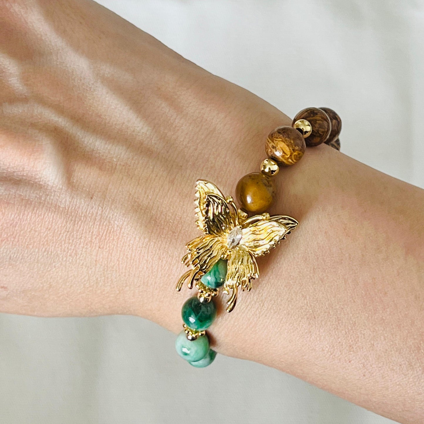 Jade & Elephant Skin Jasper Butterfly Baby Bracelet