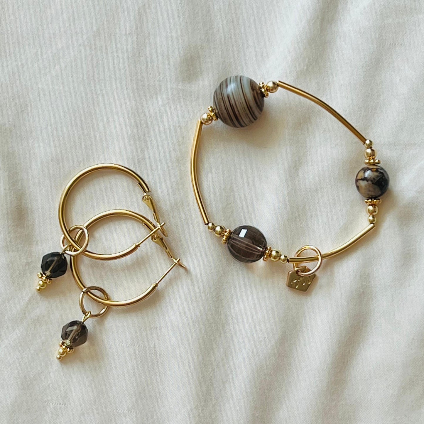 Ironstone Boulder Opal, Tibetan Medicine Agate & Smoky Quartz Juicy La Grace Bracelet