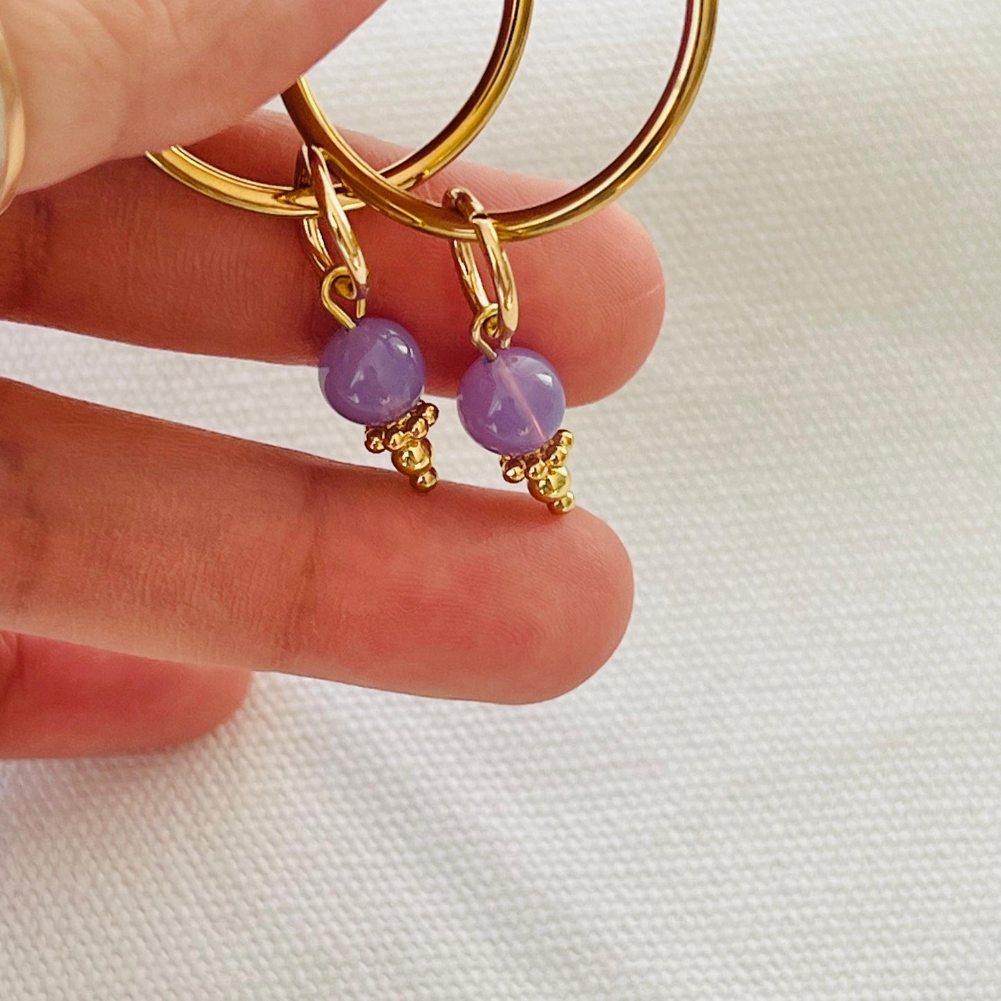 Lavender Moon Quartz Hoop Earrings