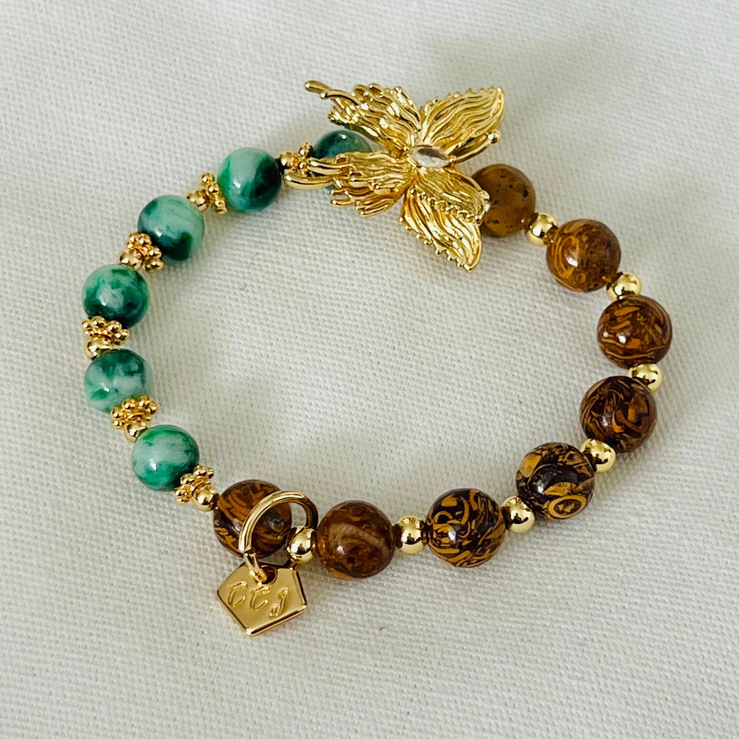 Jade & Elephant Skin Jasper Butterfly Baby Bracelet