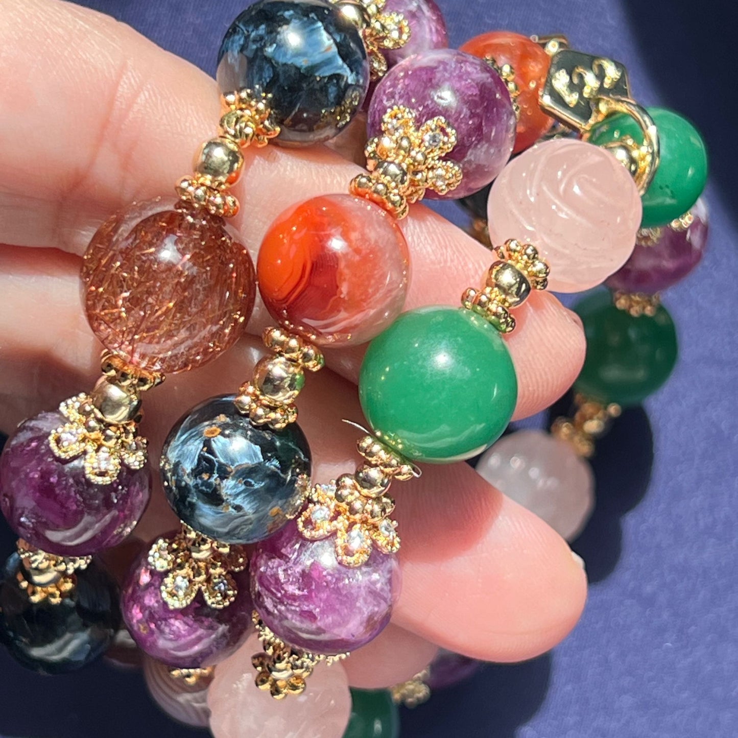 Purple Mica, Green Aventurine & Rose Quartz Bracelet