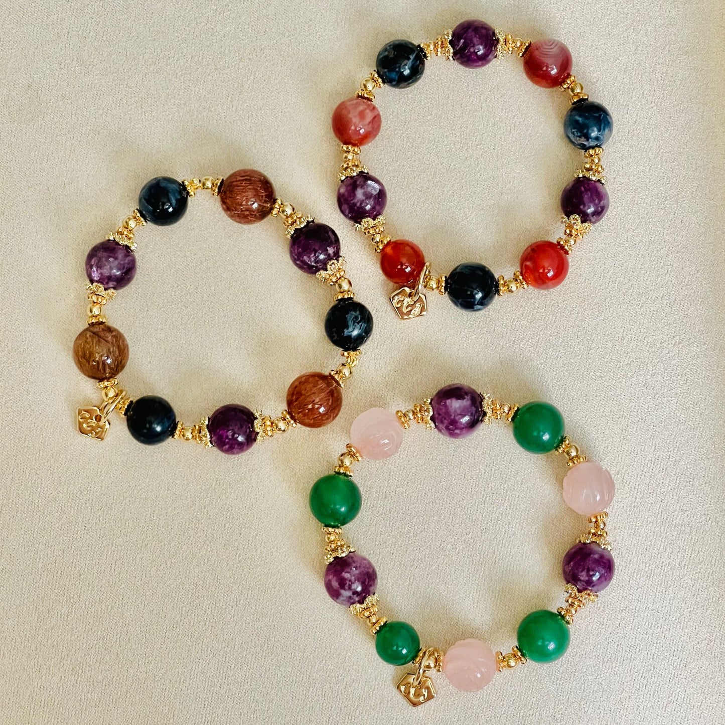 Purple Mica, Green Aventurine & Rose Quartz Bracelet