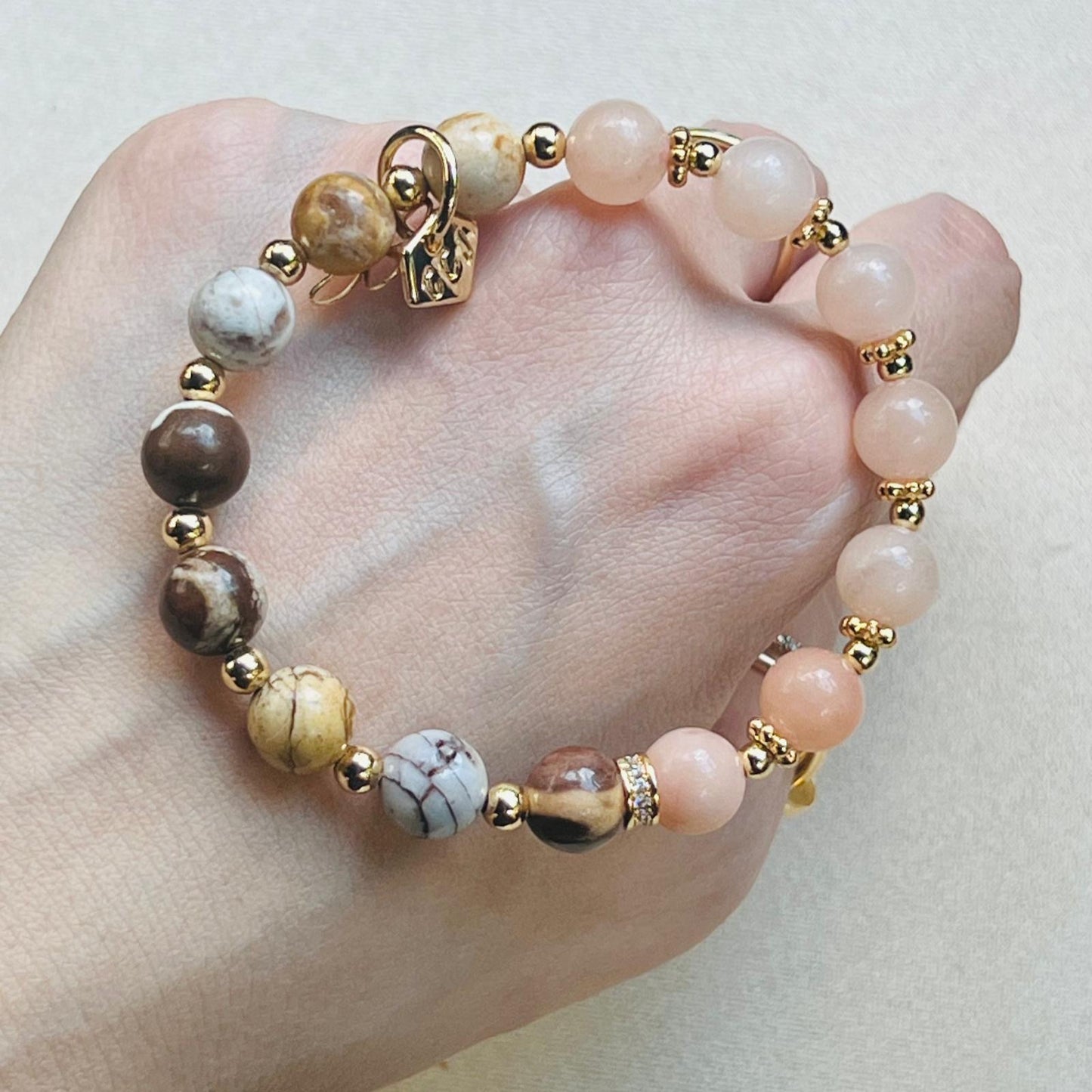 Australian Zebra Jasper & Peach Aventurine Baby Bracelet
