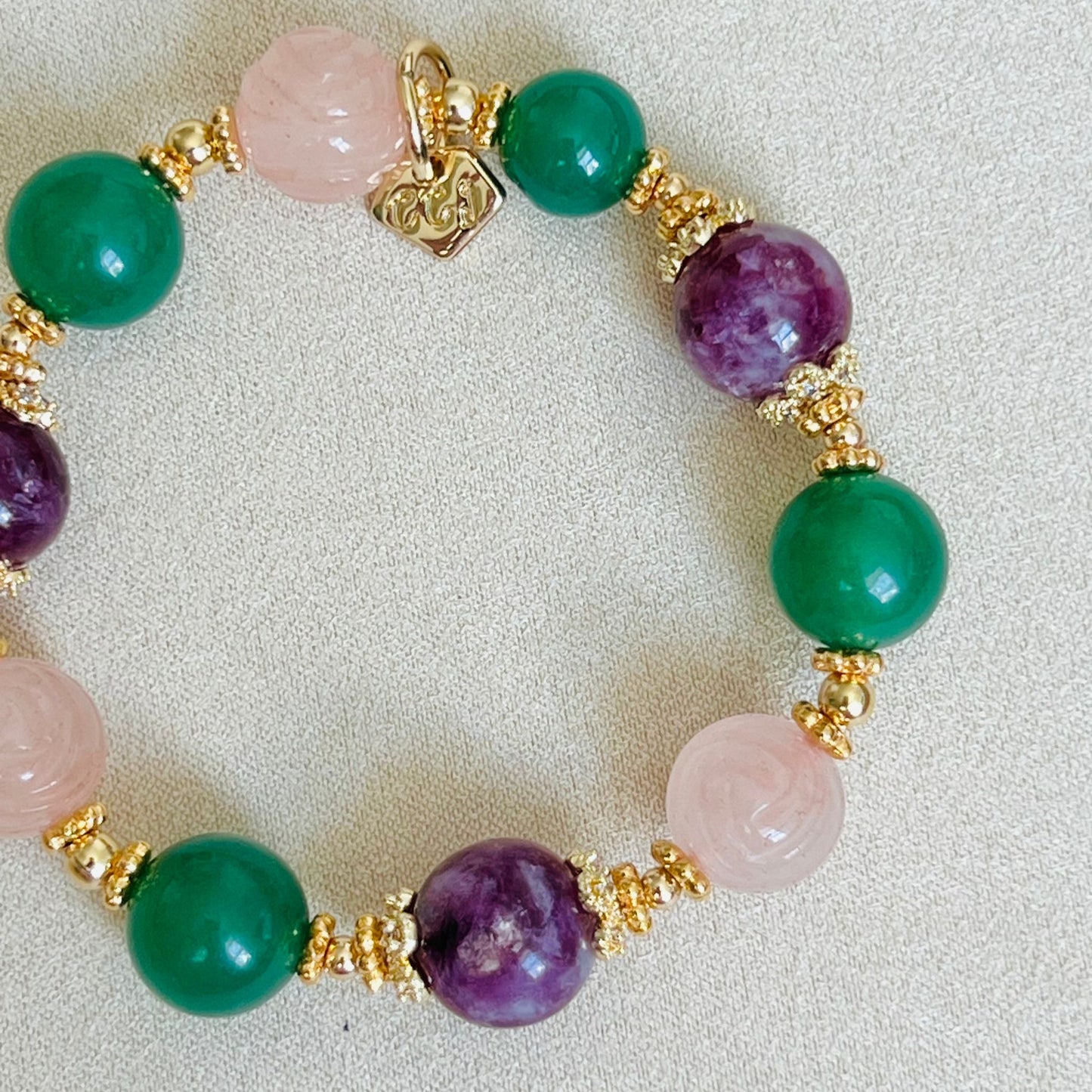 Purple Mica, Green Aventurine & Rose Quartz Bracelet