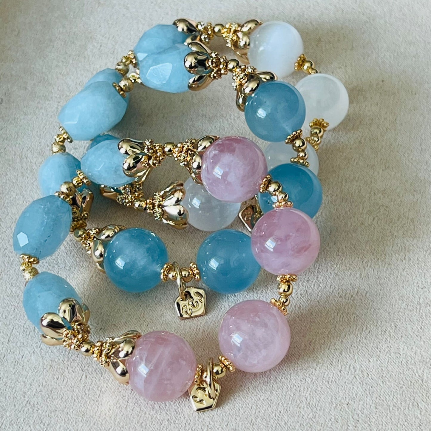 Raw Aquamarine & Madagascar Rose Quartz Bracelet