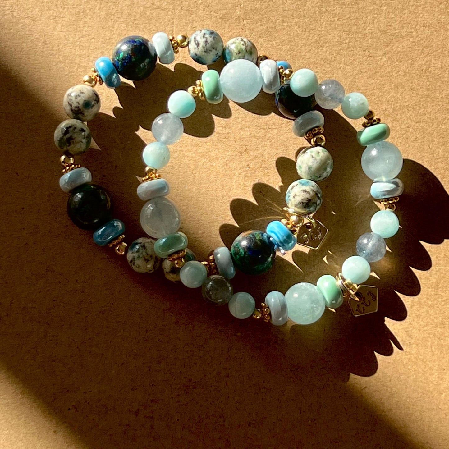 Blue Beryl, Blue Strawberry Quartz & Hemimorphite Candy Bracelet