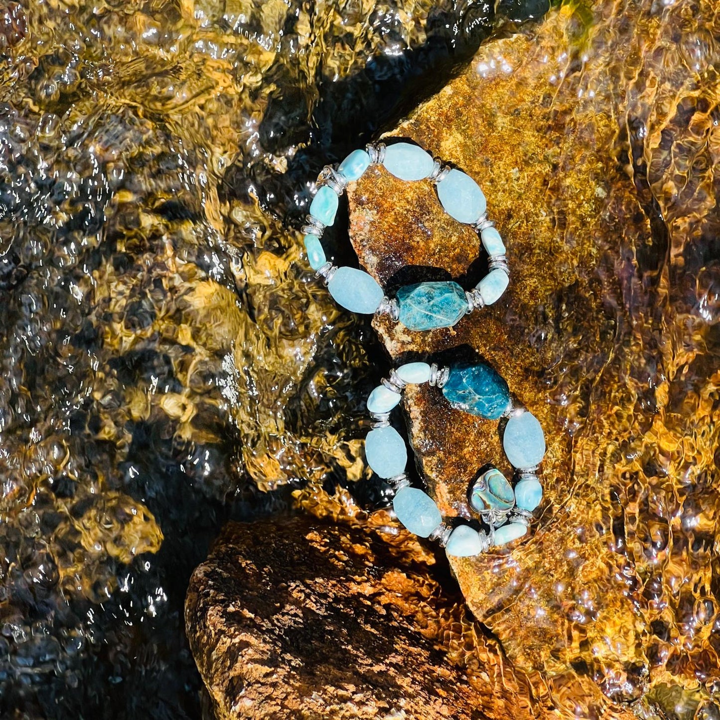 Raw Aquamarine, Blue Apatite & Larimar Bracelet
