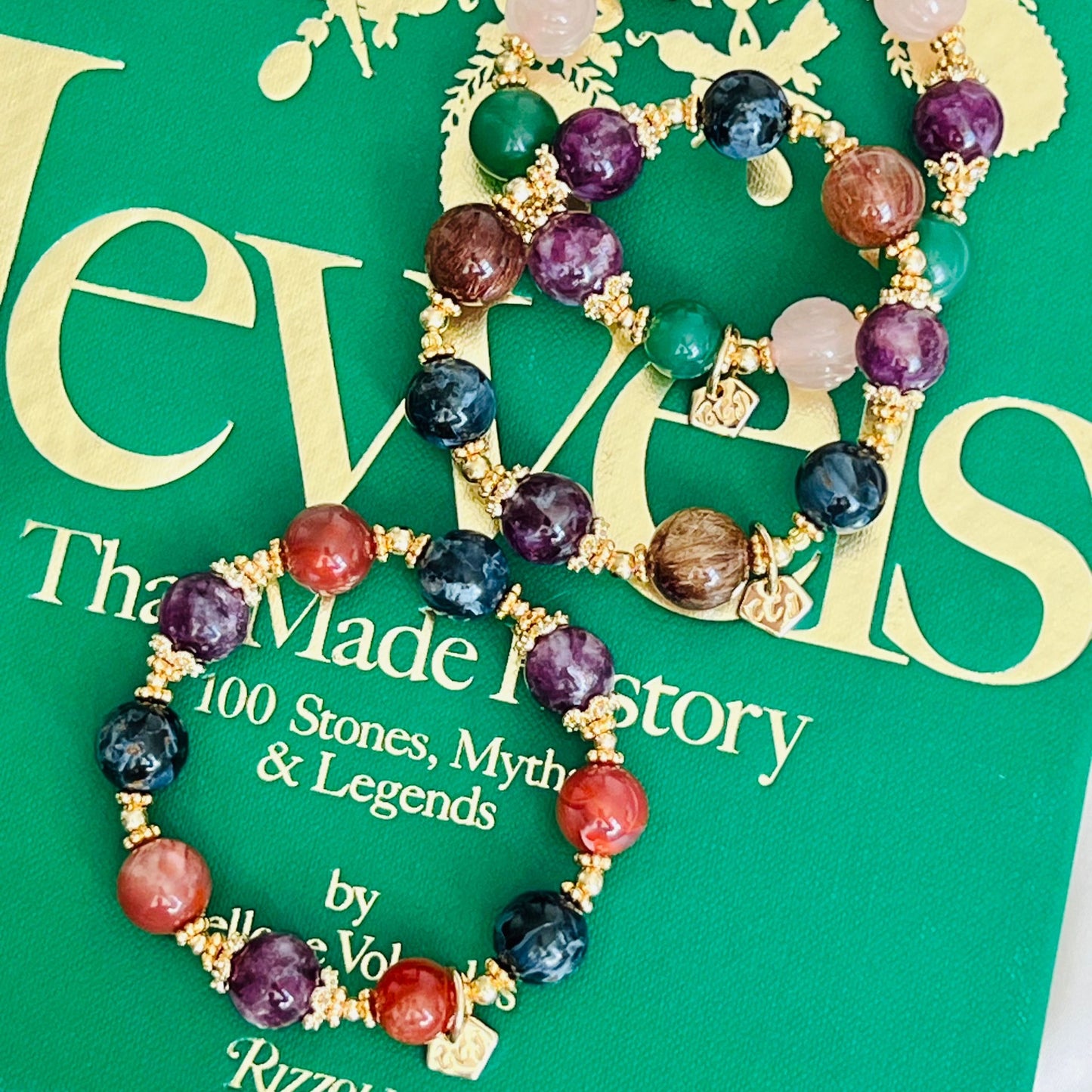 Purple Mica, Green Aventurine & Rose Quartz Bracelet