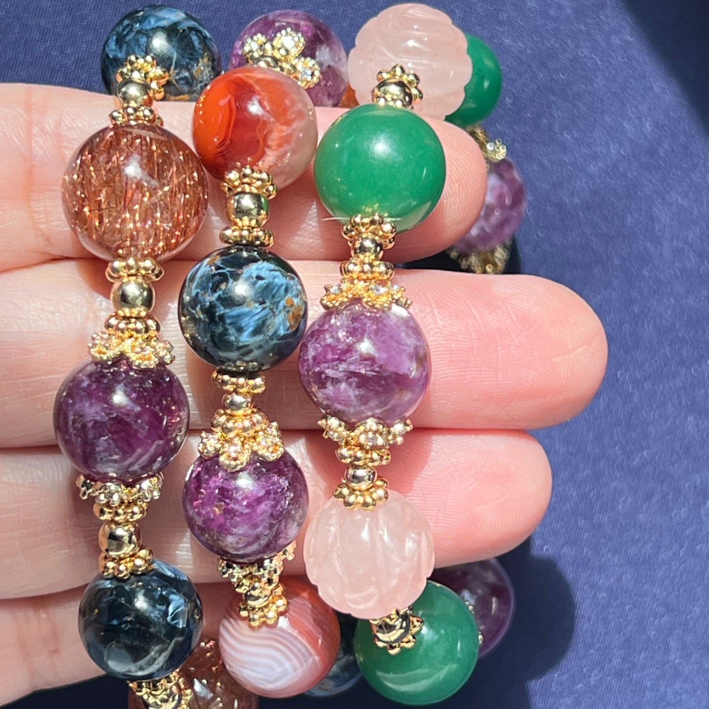 Purple Mica, Green Aventurine & Rose Quartz Bracelet
