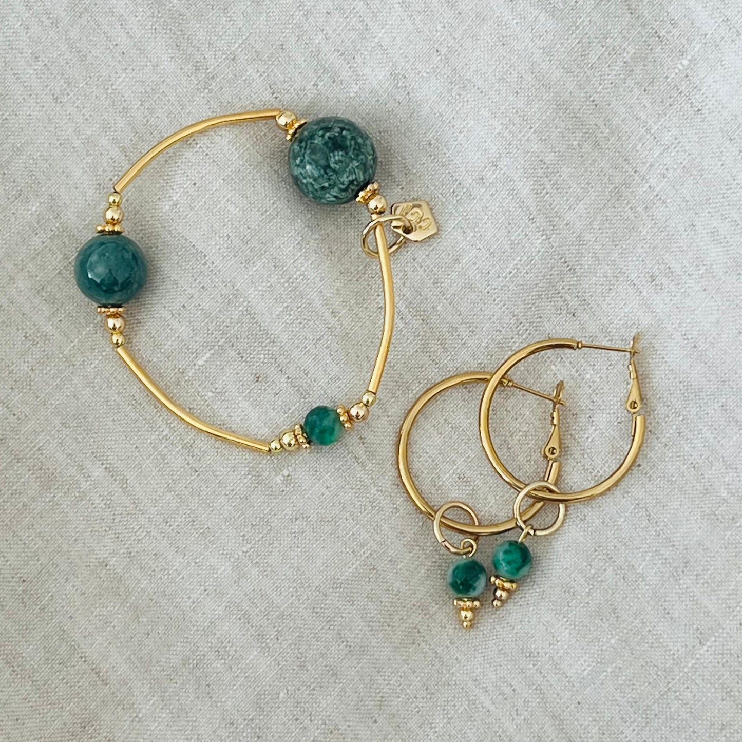 Watercolor Jade Hoop Earrings