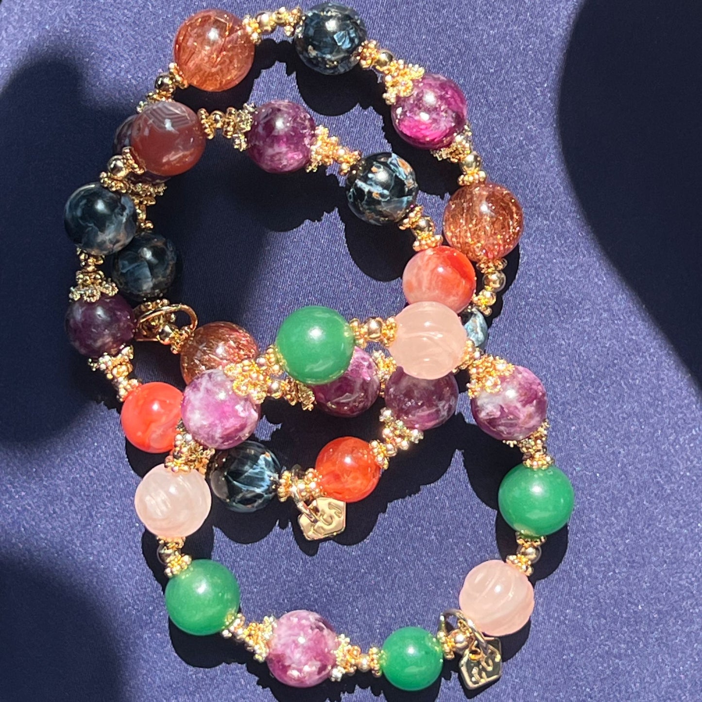 Purple Mica, Green Aventurine & Rose Quartz Bracelet
