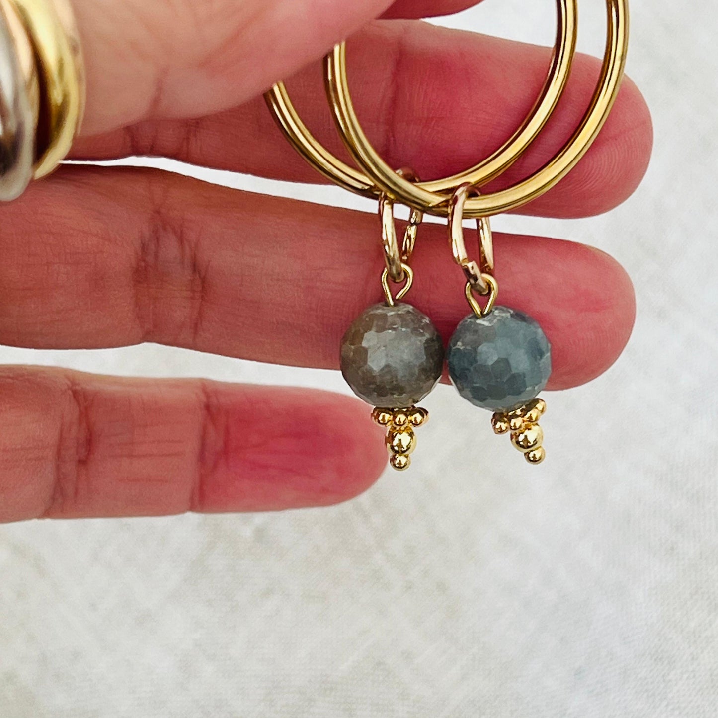 Yellow Grey Sapphire Hoop Earrings