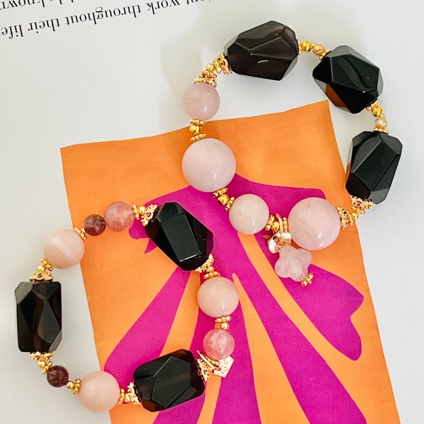 Raw Smoky Quartz & Pinks Moon Bracelet