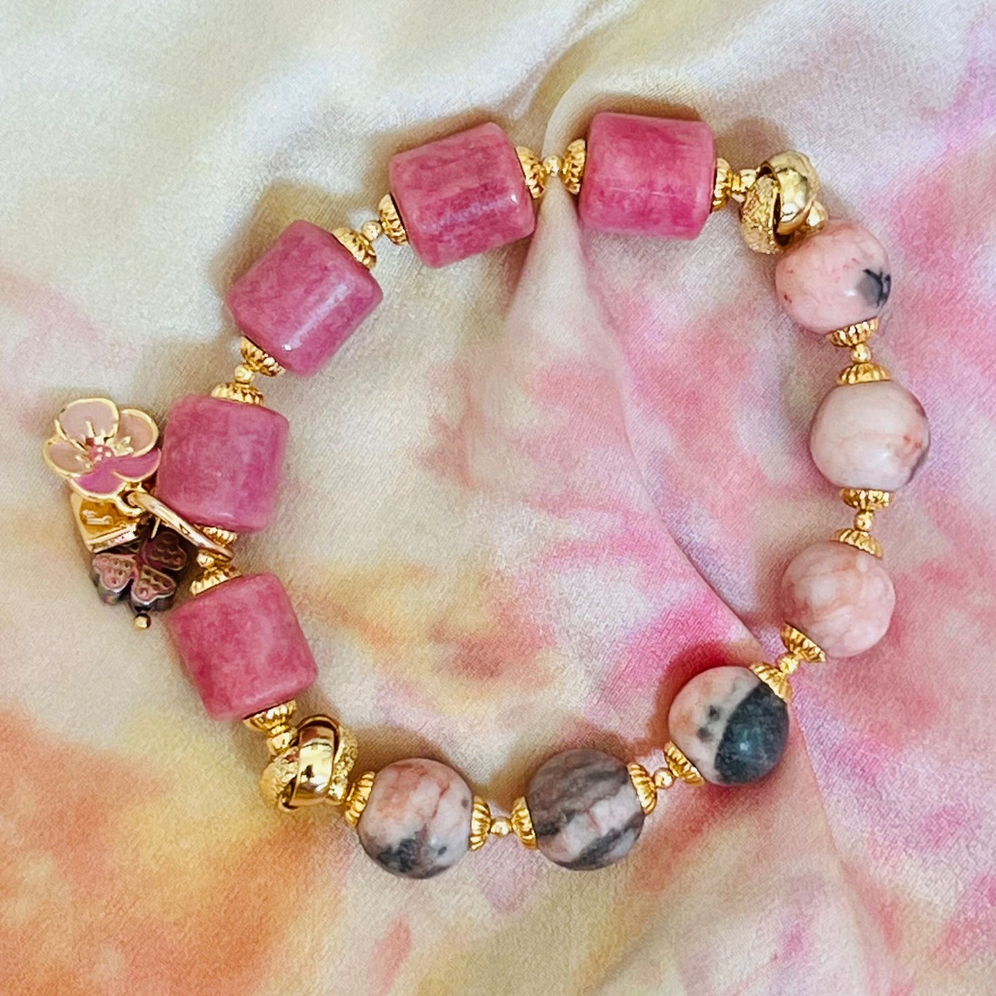 Candy Rhodonite & Pink Zebra Jasper Bracelet