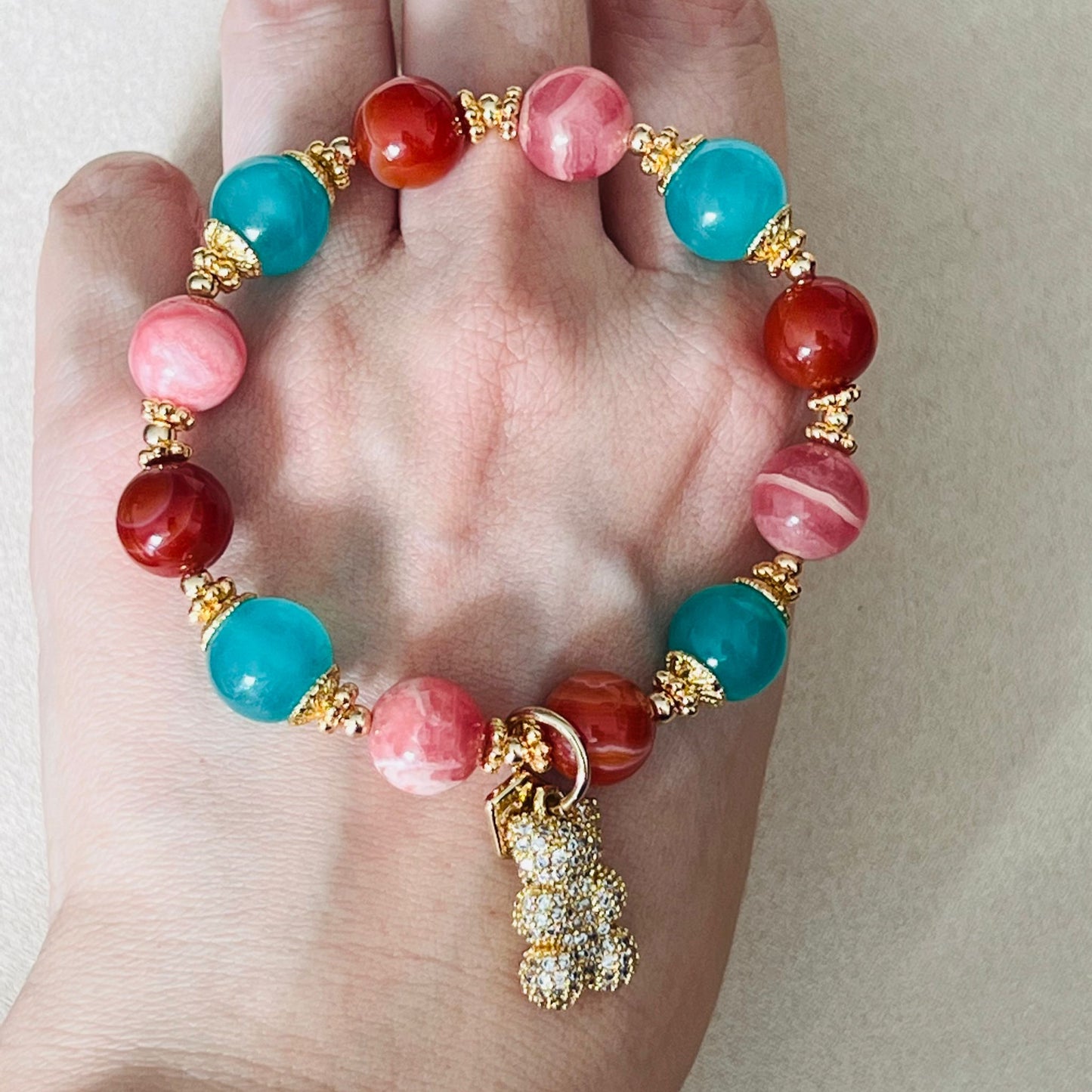 Amazonite, Carnelian & Rhodochrosite Bracelet