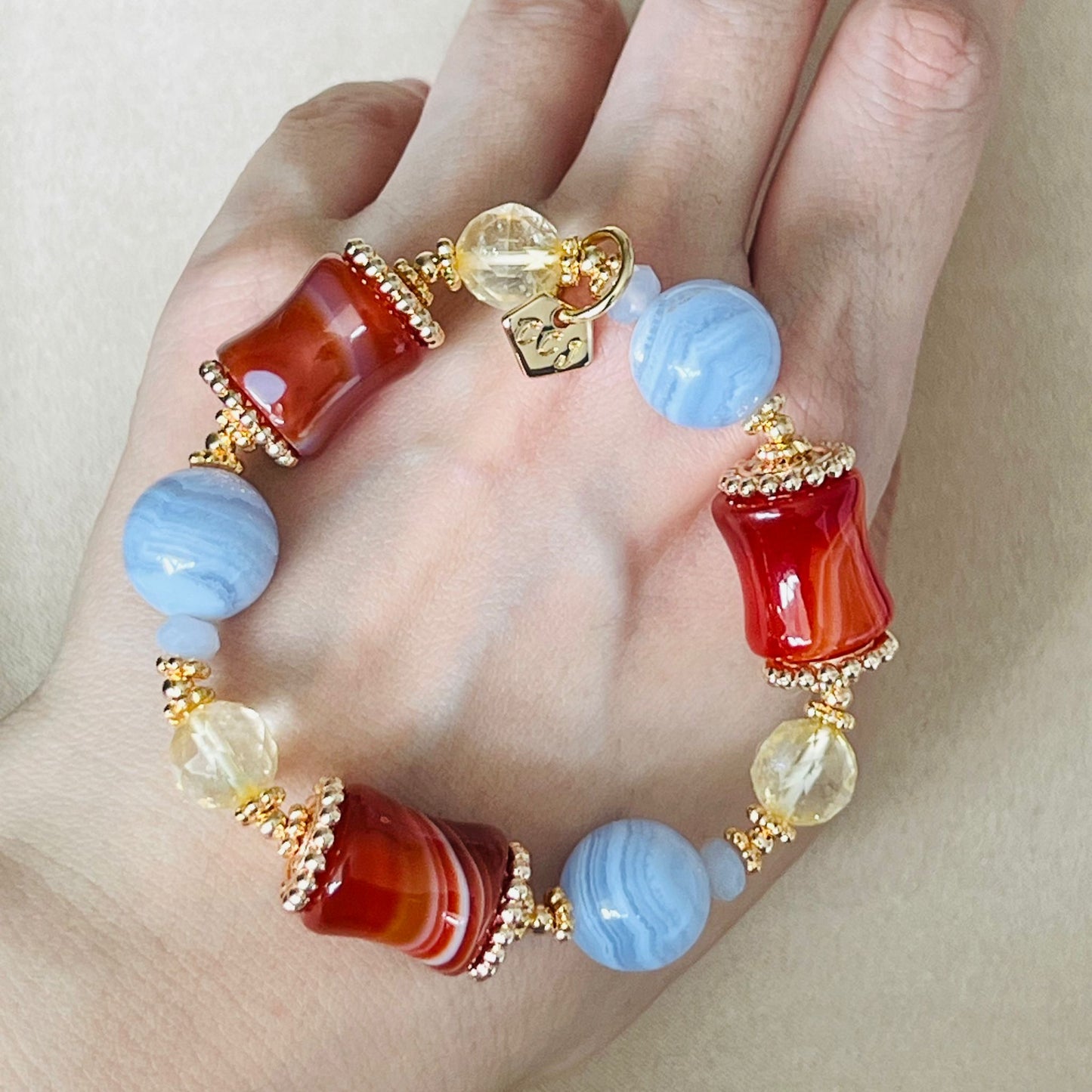 Carnelian, Blue Lace Agate & Citrine Bracelet