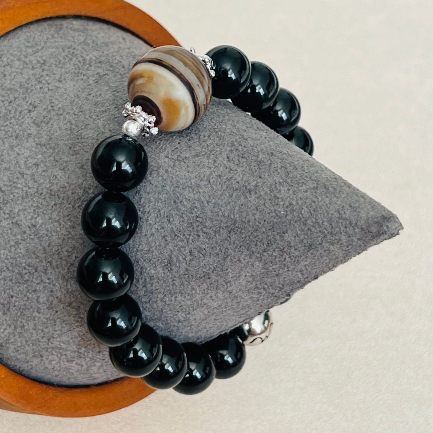 Black Tourmaline & Tibetan Eye Agate Men Bracelet