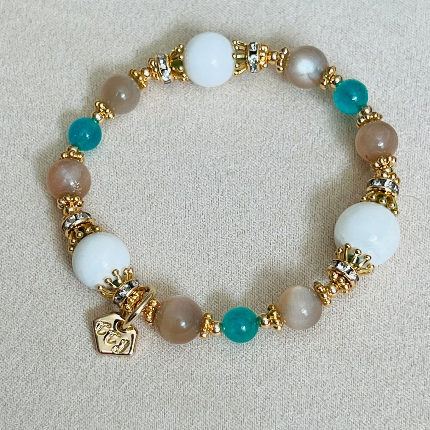 White Coral, Moonlight Sunstone & Amazonite Bracelet