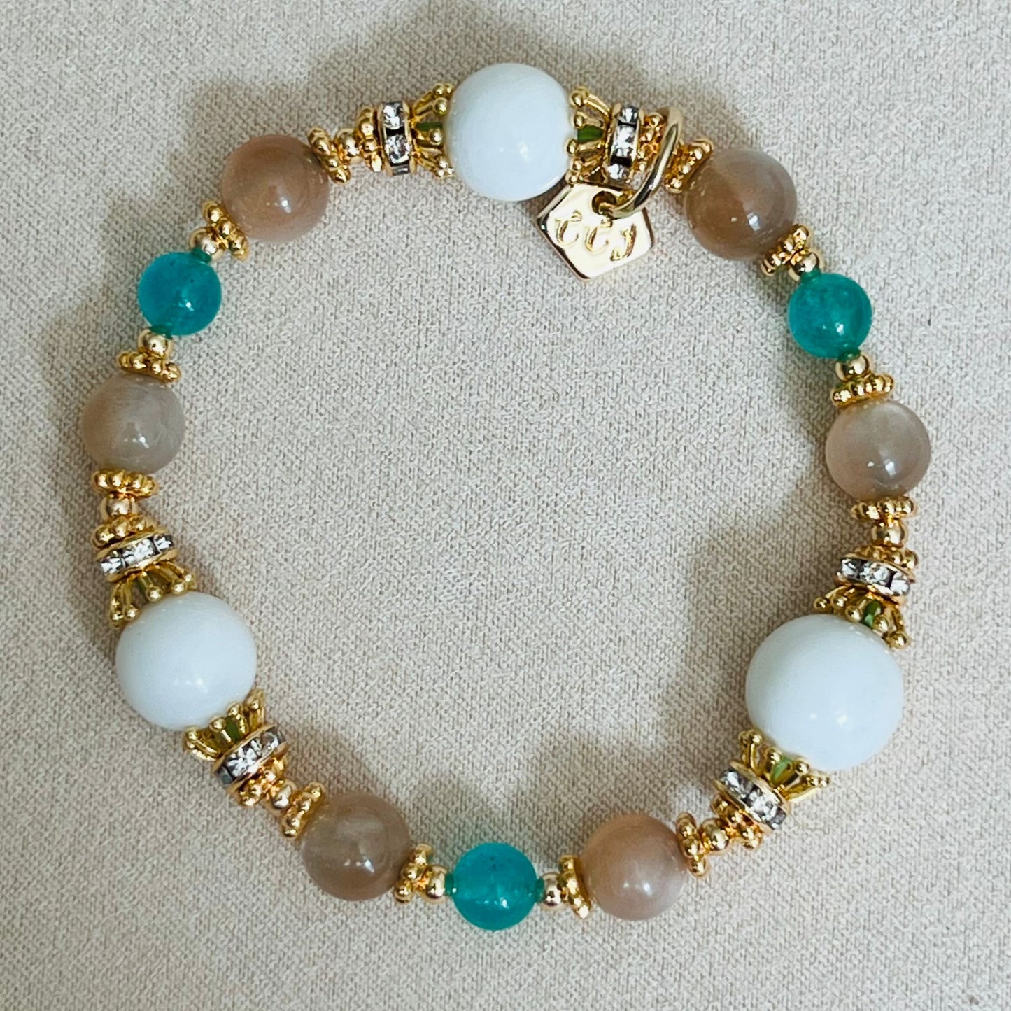 White Coral, Moonlight Sunstone & Amazonite Bracelet