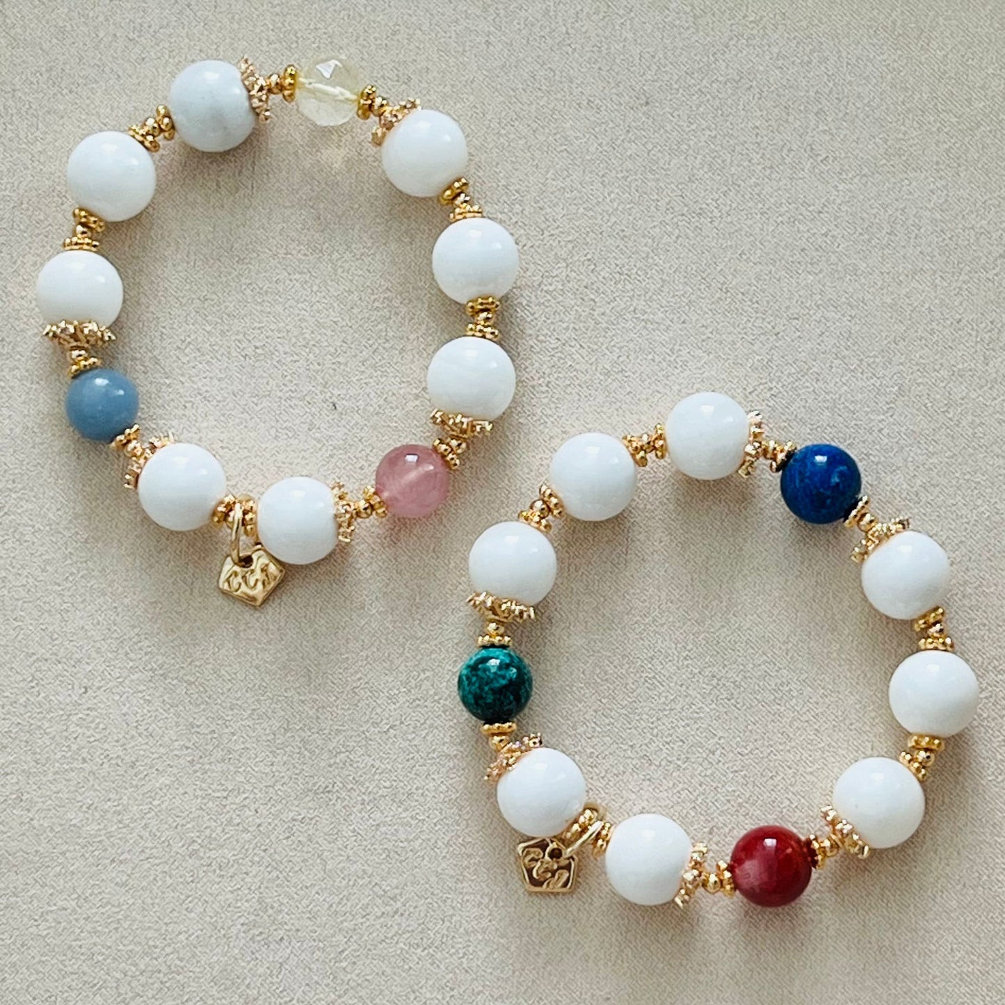 White Coral, Blue Angelite, Citrine & Madagascar Rose Quartz Bracelet