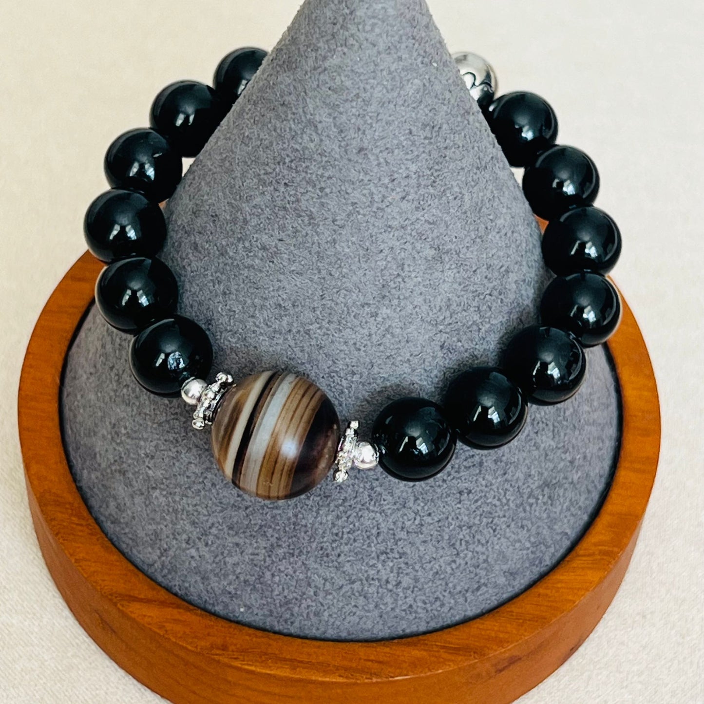 Black Tourmaline & Tibetan Eye Agate Men Bracelet