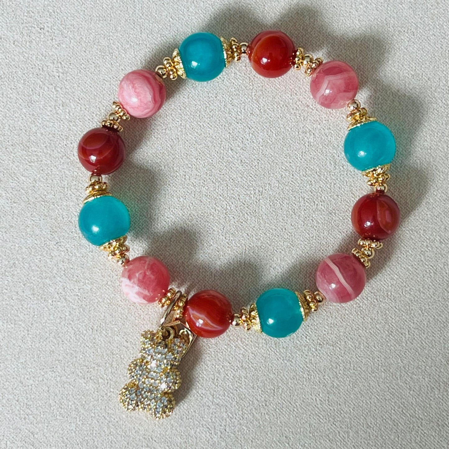 Amazonite, Carnelian & Rhodochrosite Bracelet