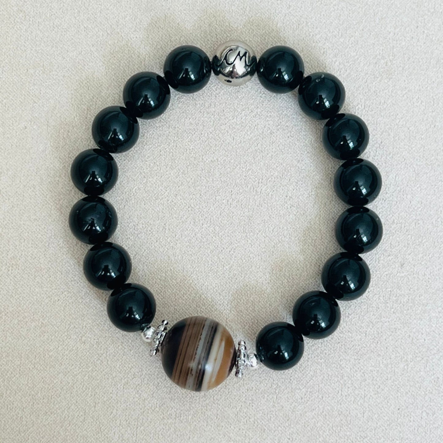 Black Tourmaline & Tibetan Eye Agate Men Bracelet