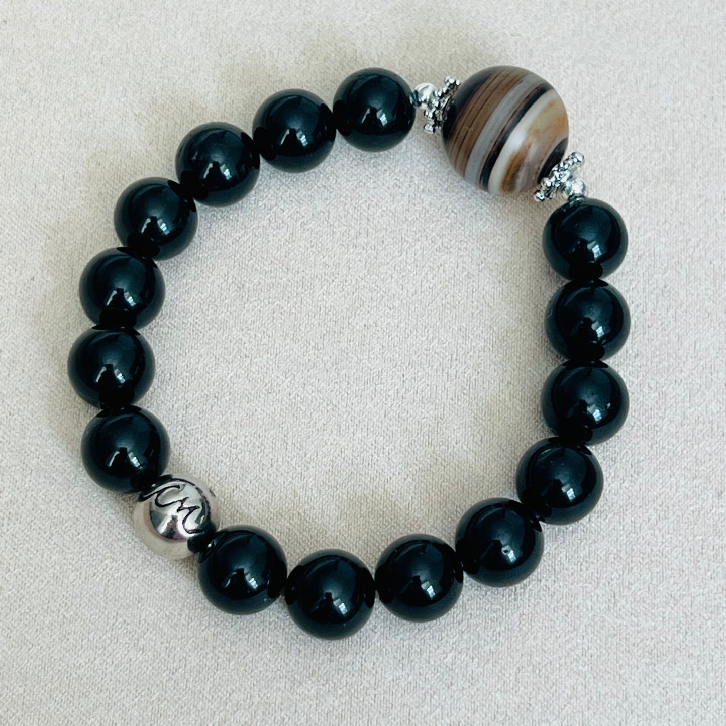 Black Tourmaline & Tibetan Eye Agate Men Bracelet