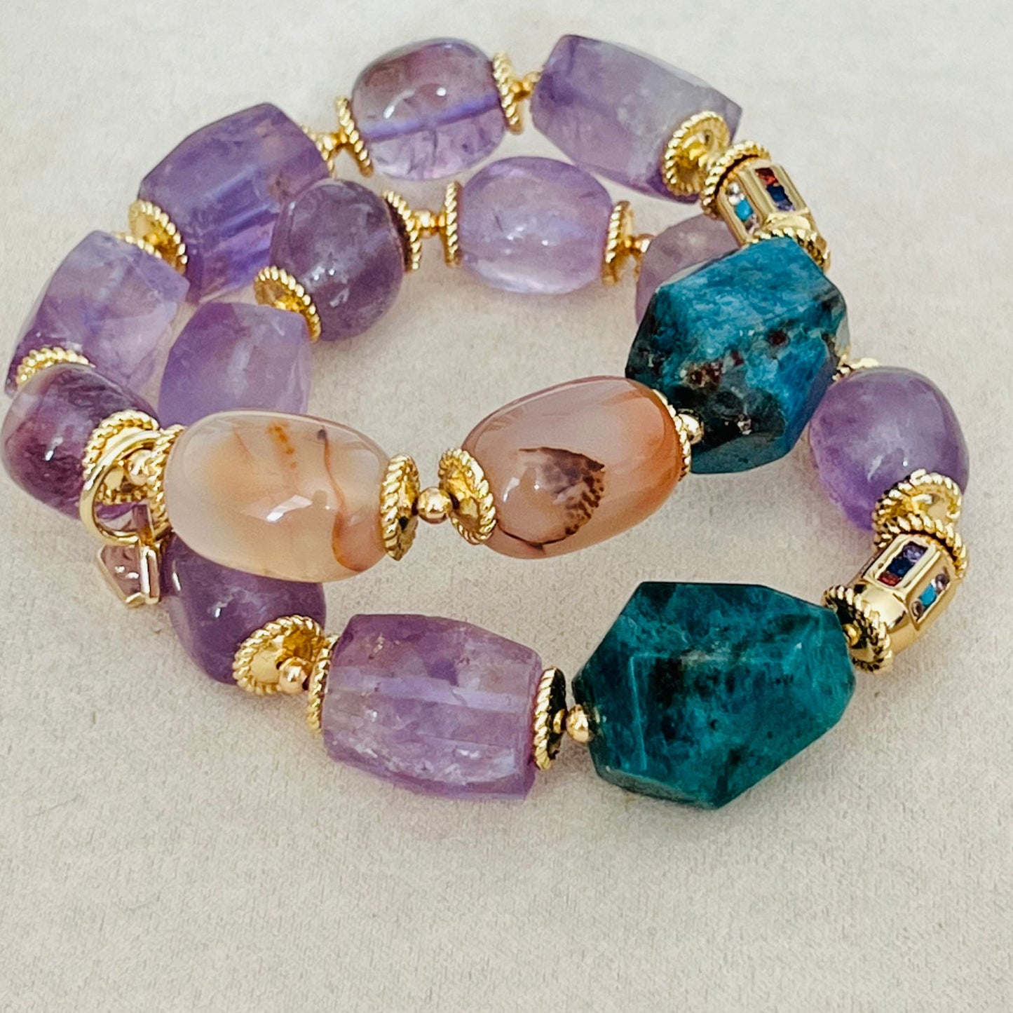 Raw Blue Apatite & Lavender Amethyst Bracelet
