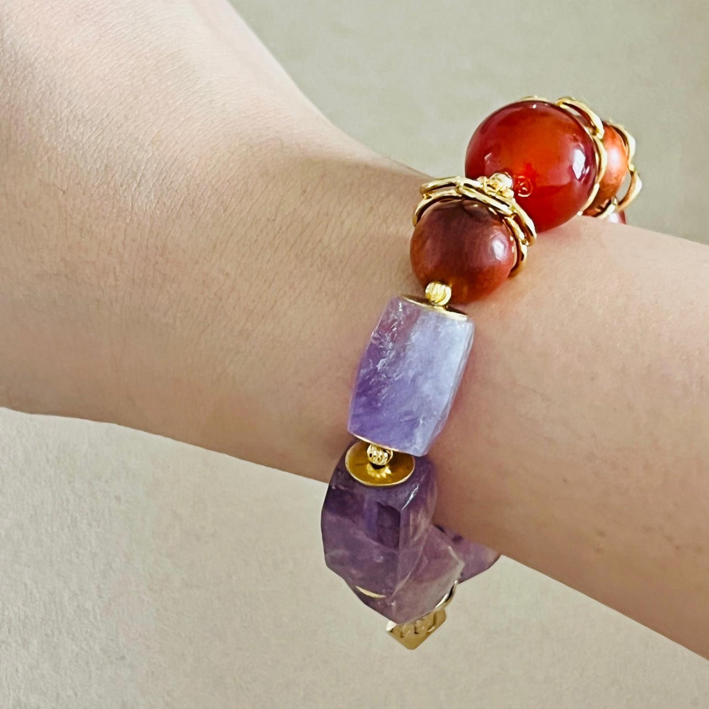 Red Agate, King Of Wood & Amethyst Bracelet