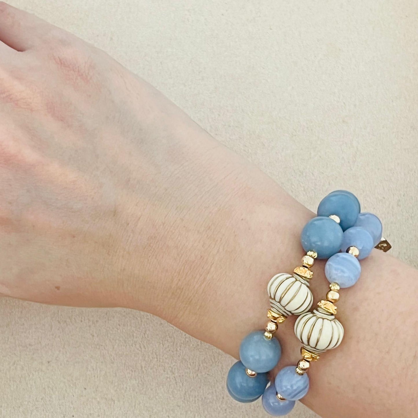Blue Angelite Seashell Bracelet