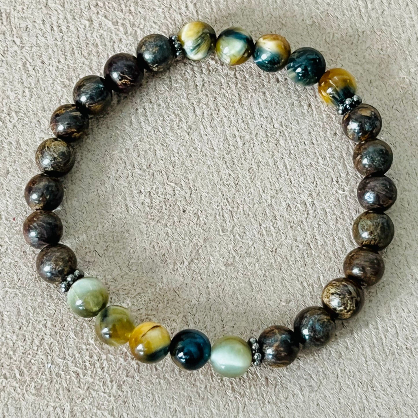 Bronzite & Honey Blue Tigereye Men Bracelet