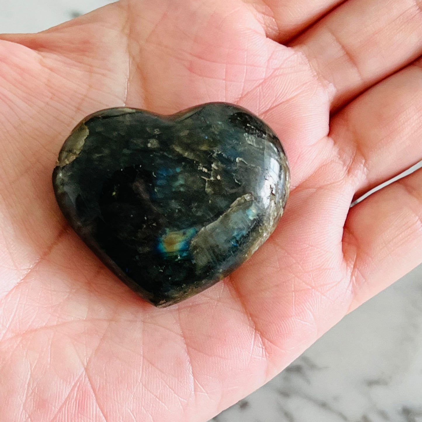 Puffy Labradorite Hearts