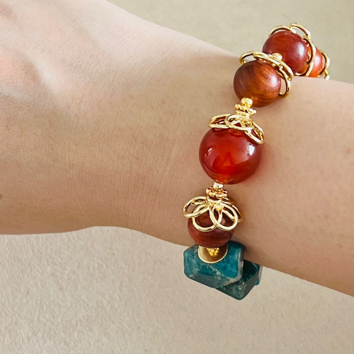 Red Agate, King Of Wood & Blue Apatite Bracelet