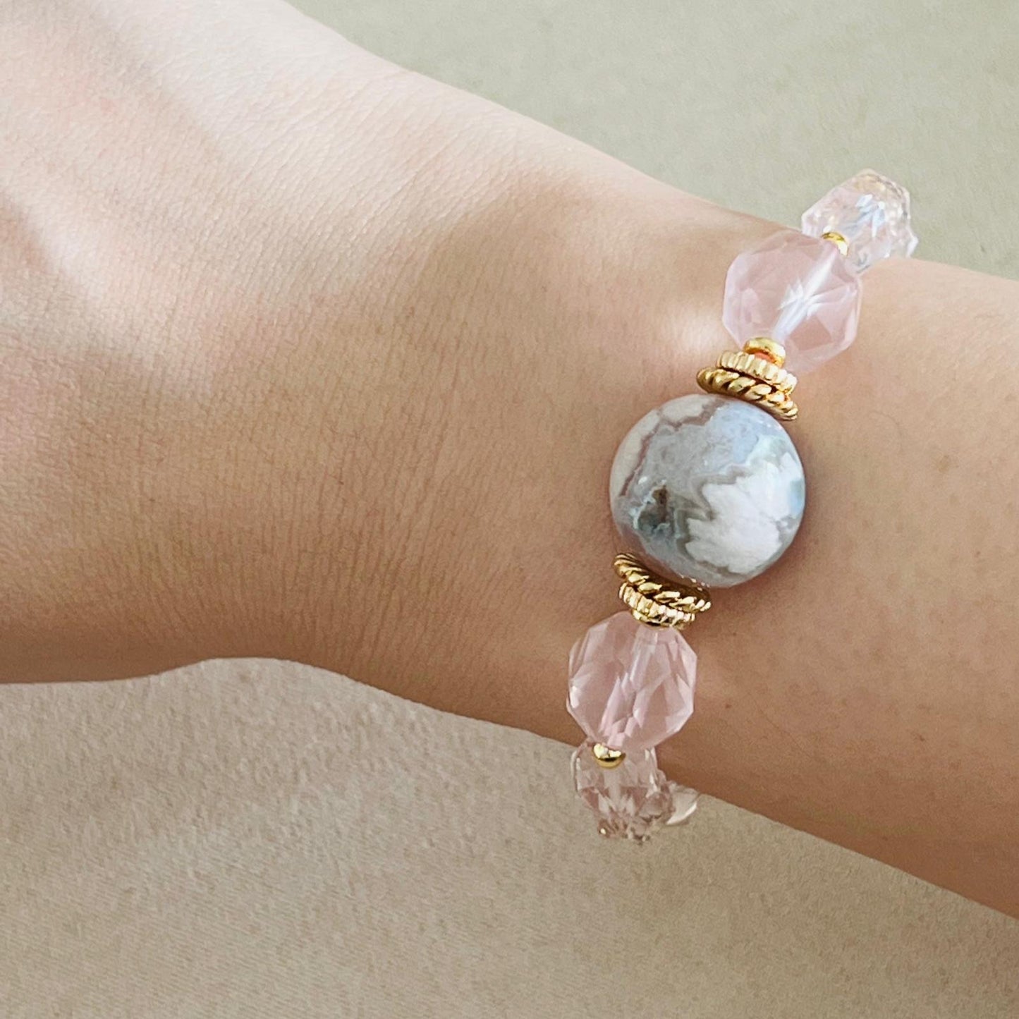 Sparkly Sakura Agate & Rose Quartz Bracelet