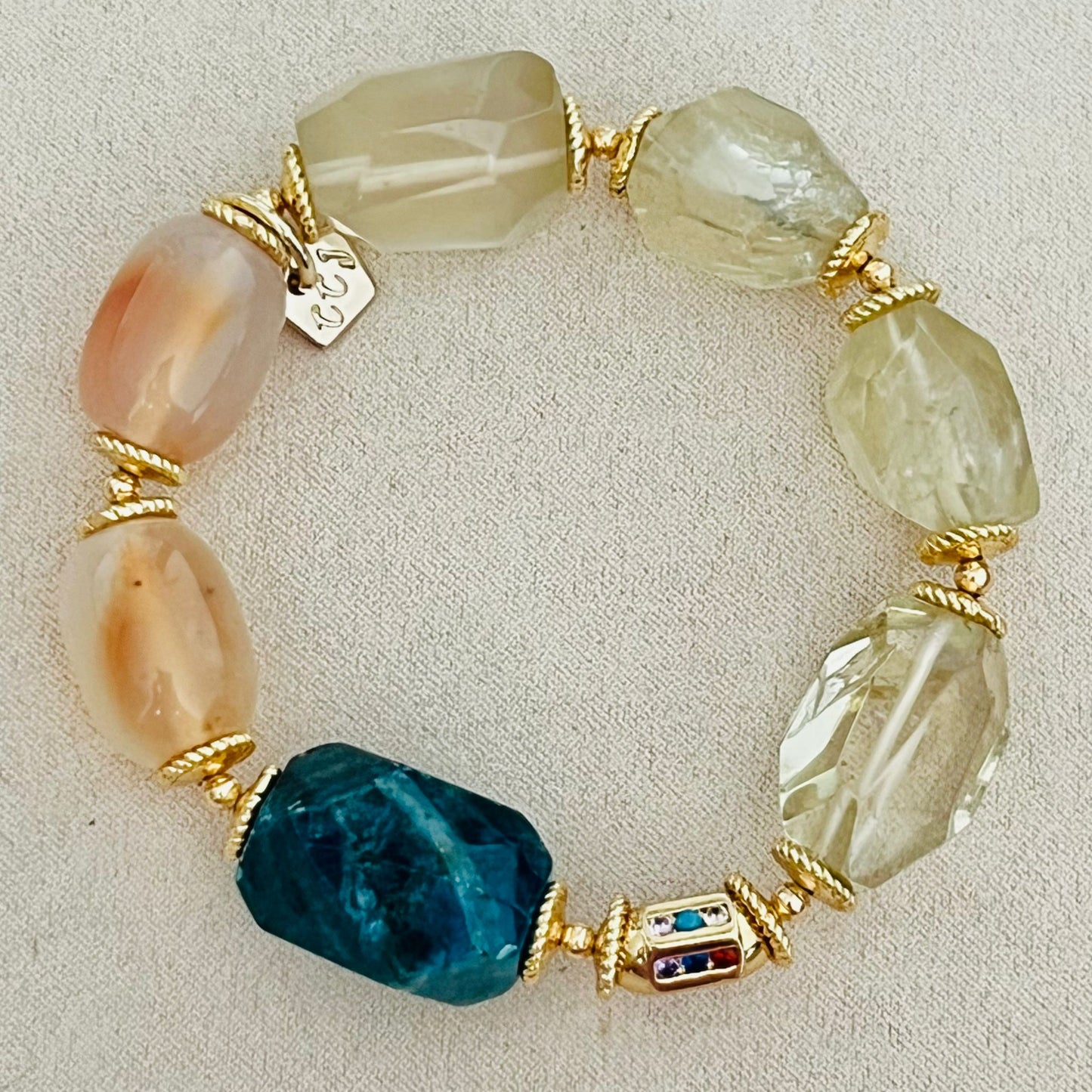 Raw Blue Apatite, Lemon Quartz & Watercolor Carnelian Bracelet