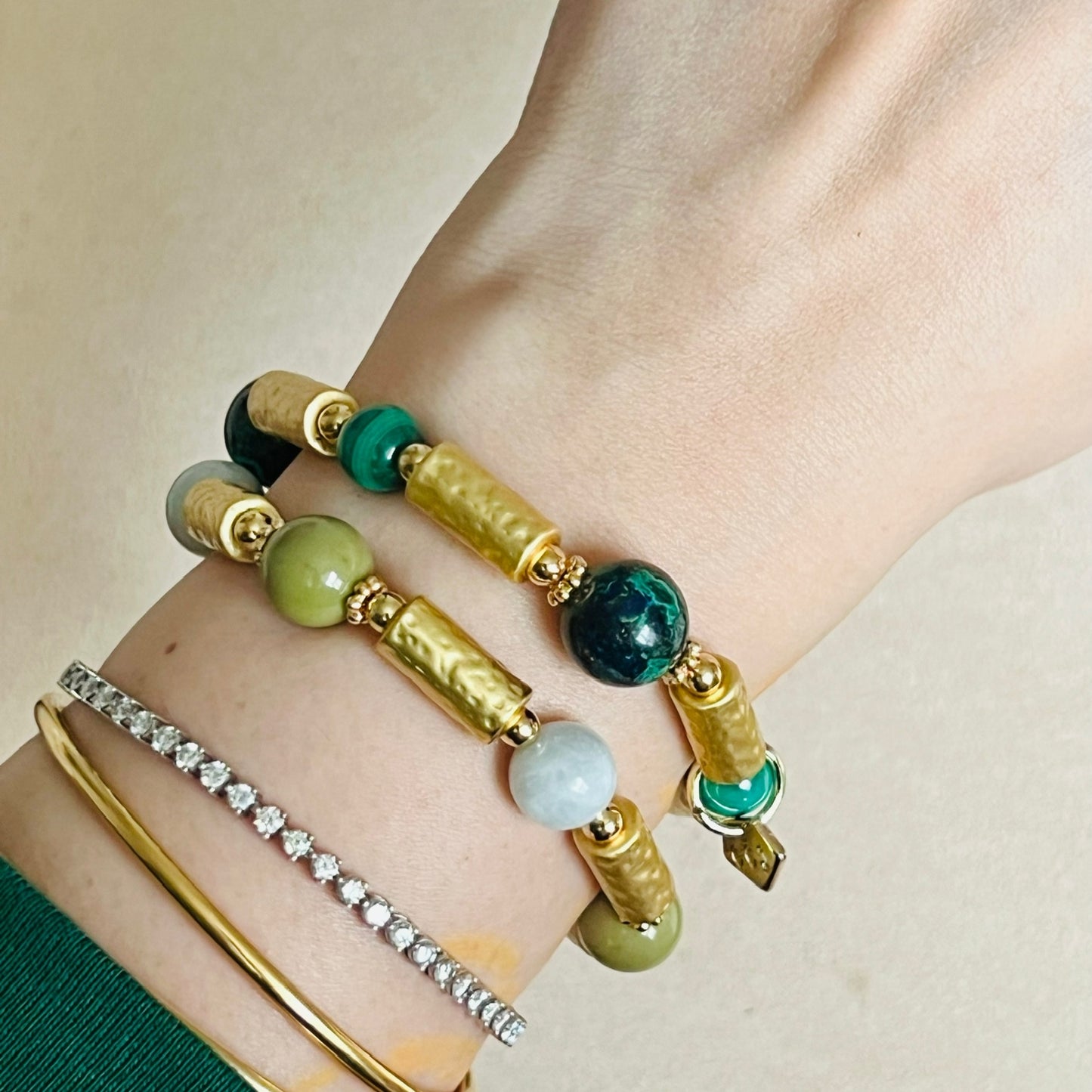 Lucky 6 Jade & Avocado Agate Bracelet