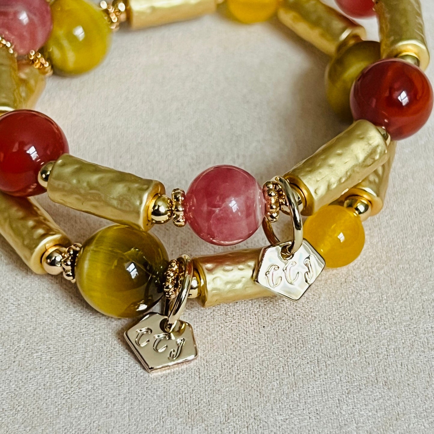 Lucky 6 Rhodochrosite & Red Agate Bracelet