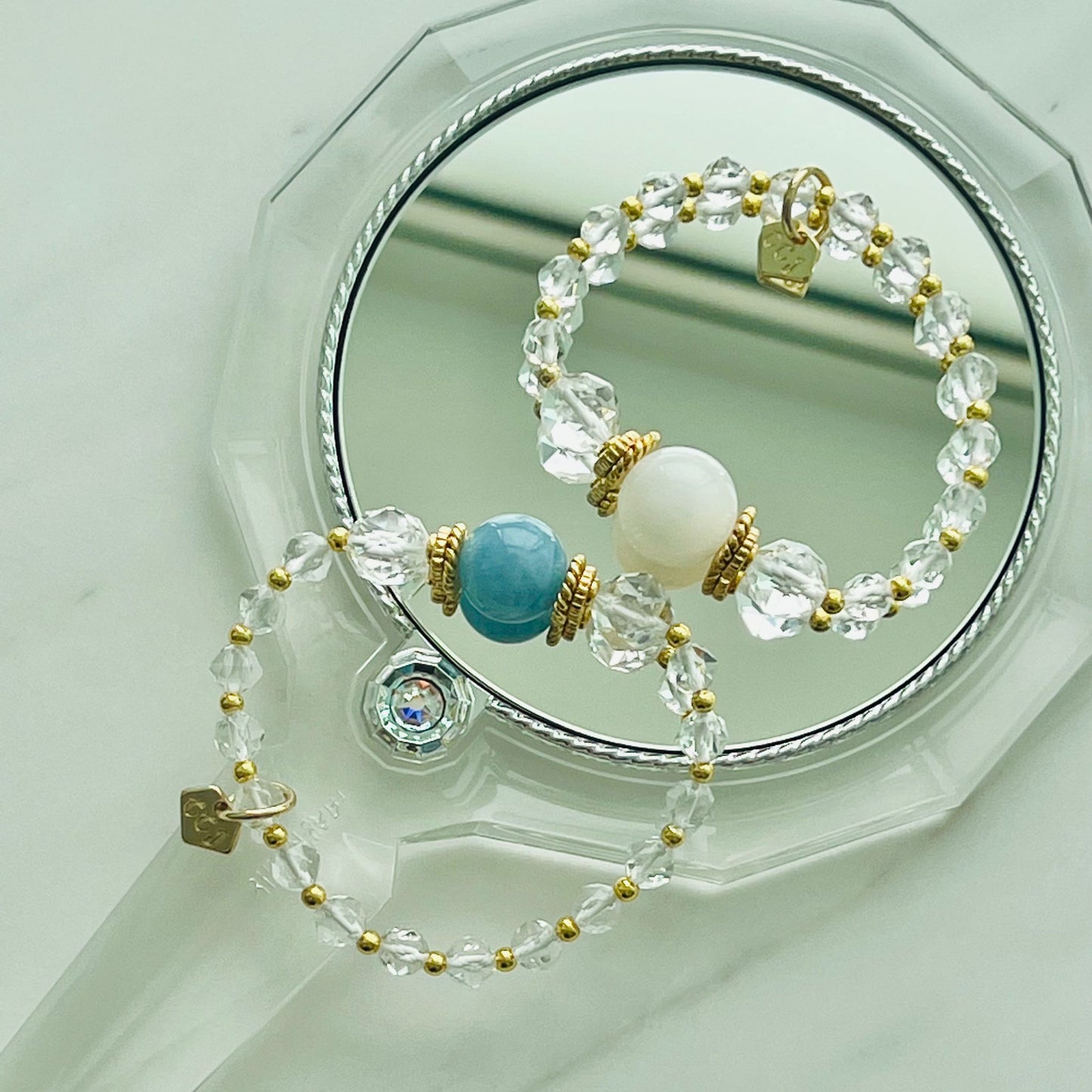 Sparkly Aquamarine & Quartz Bracelet