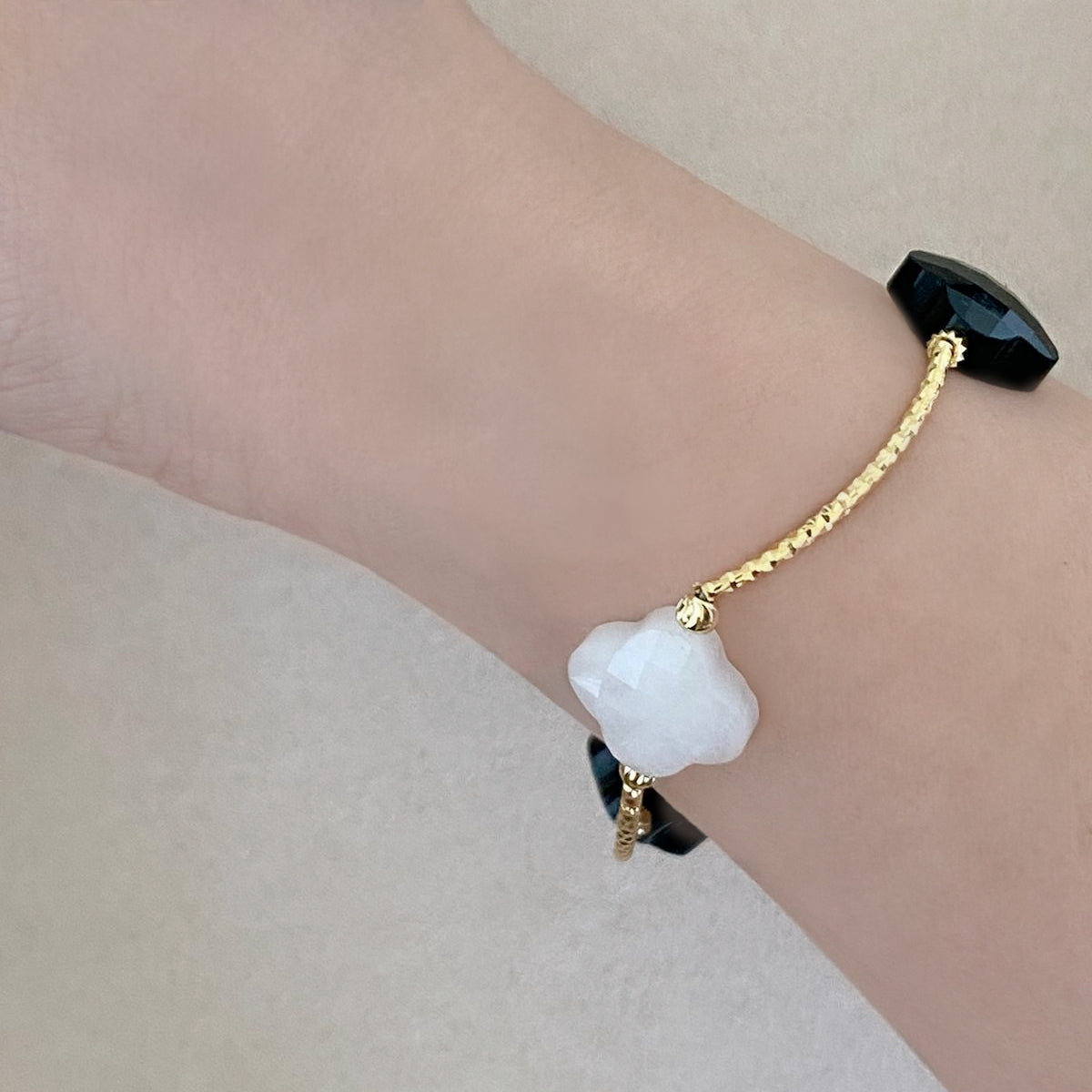 Black Onyx & Han White Jade Clover La Grace Bracelet