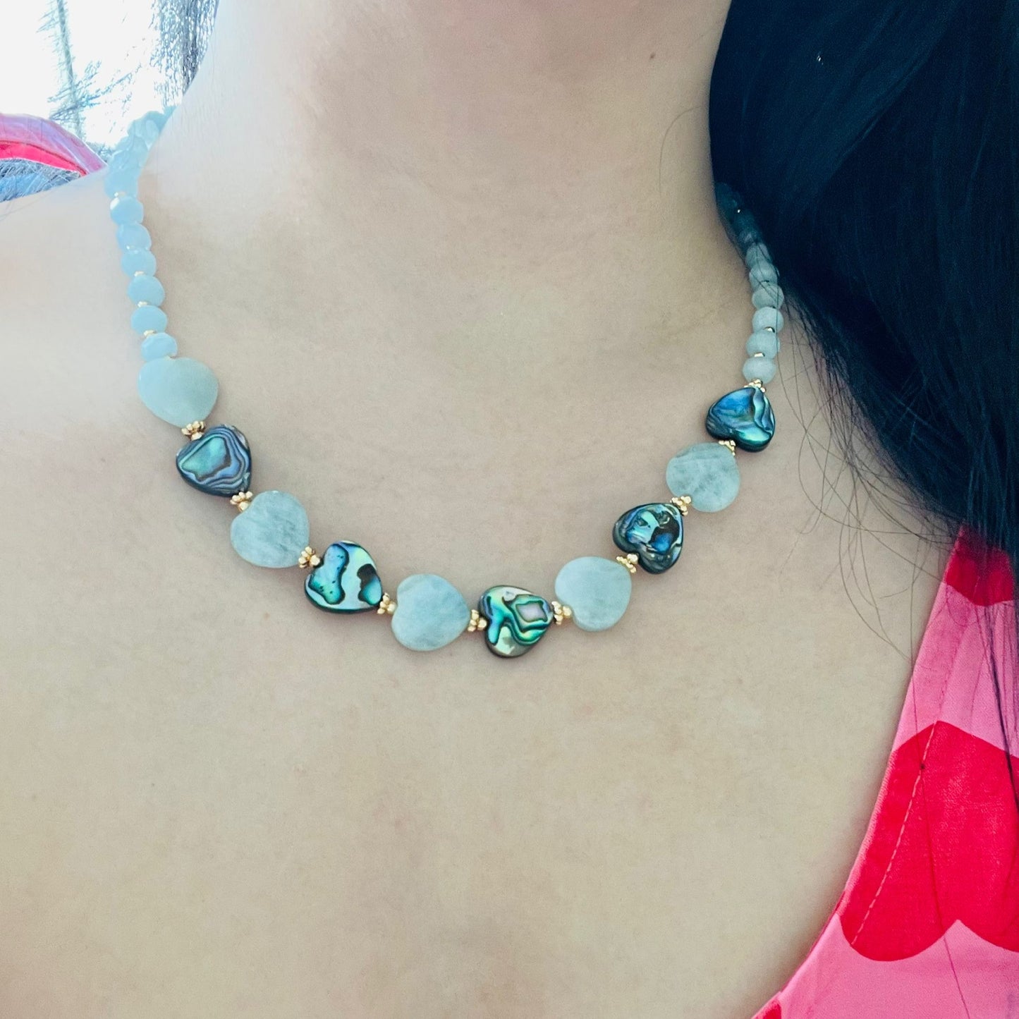 Aquamarine & Abalone Mother Of Pearl Necklace