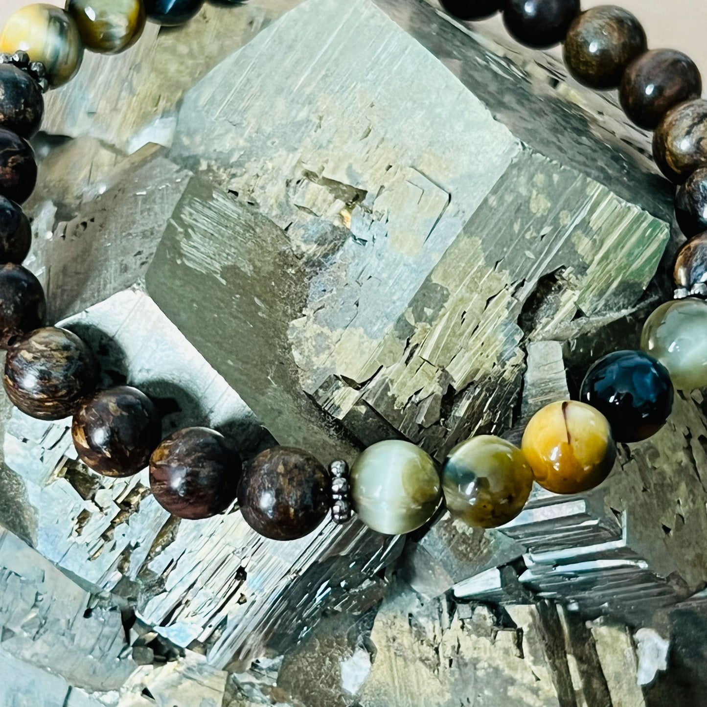 Bronzite & Honey Blue Tigereye Men Bracelet