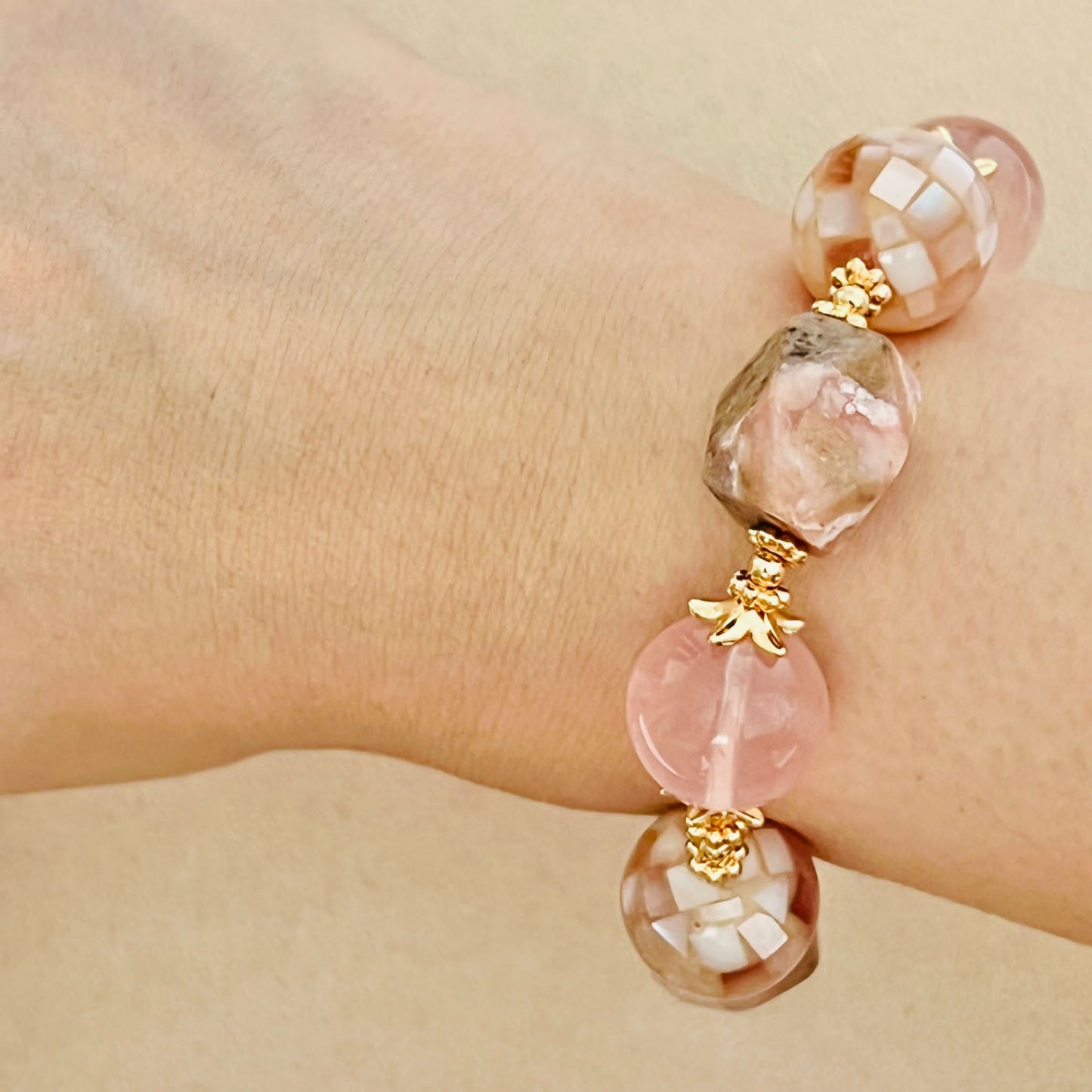 Peruvian Opal & Madagascar Rose Quartz Bracelet