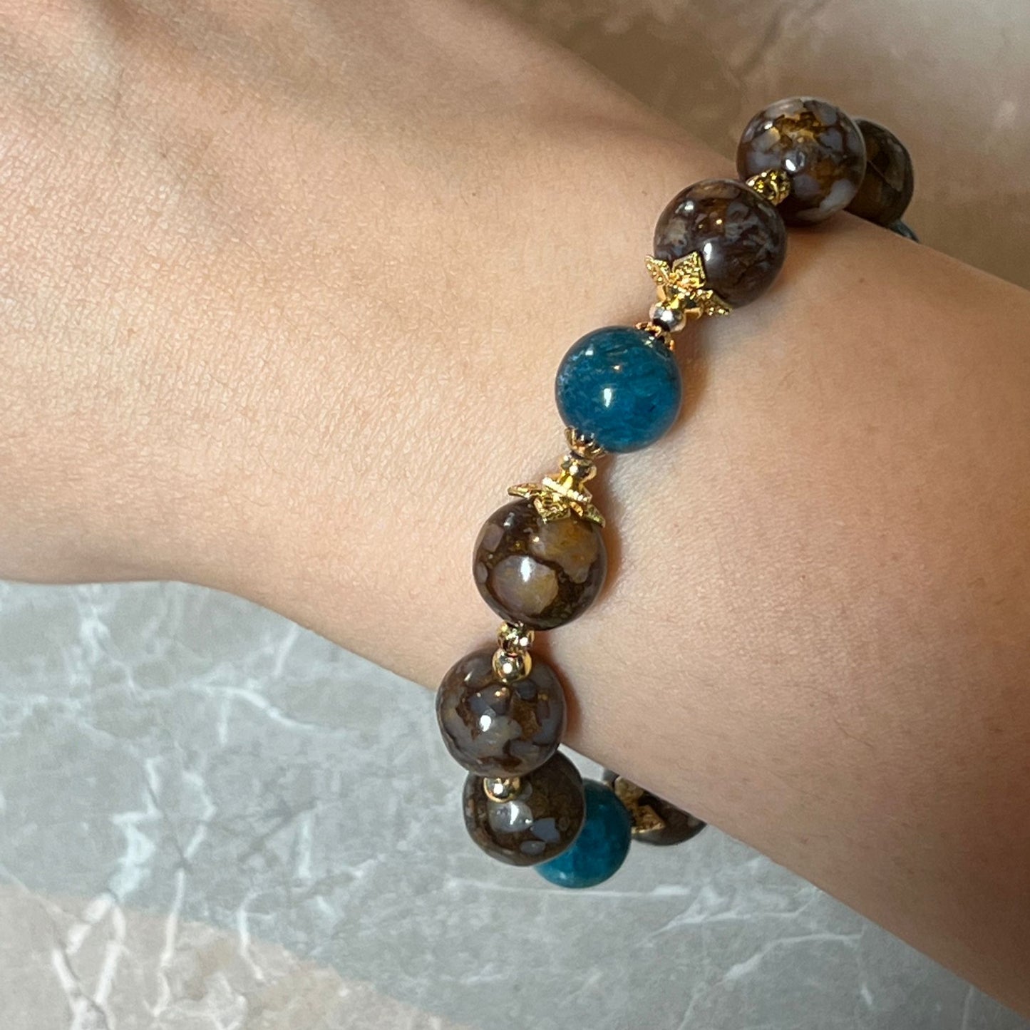 Ironstone Boulder Opal & Blue Apatite Bracelet